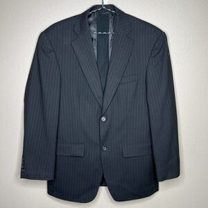 Haggar Men's Black Pinstriped Wool Single Breasted Blazer Size 38R